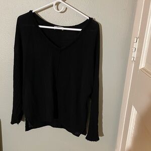 Michael Stars Cotton Gauze Black Long Sleeve Top